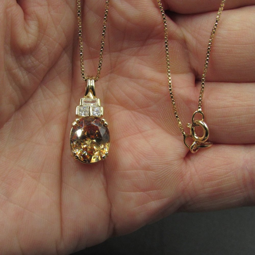 18" Sterling Vermeil Cubic Zirconia Necklace - Picture 2 of 6